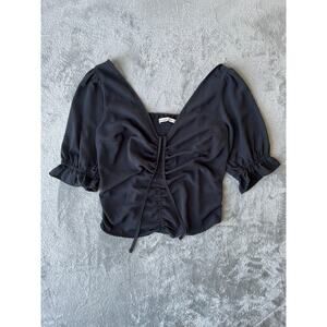 Abercrombie & Fitch Black Smocked Crop Top XS Puff Sleeve Milkmaid Whimsigoth